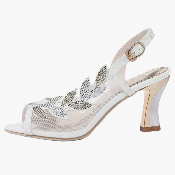 Sant Shoes - EUC Elegant White Mesh Heels with Rhinestone Accents